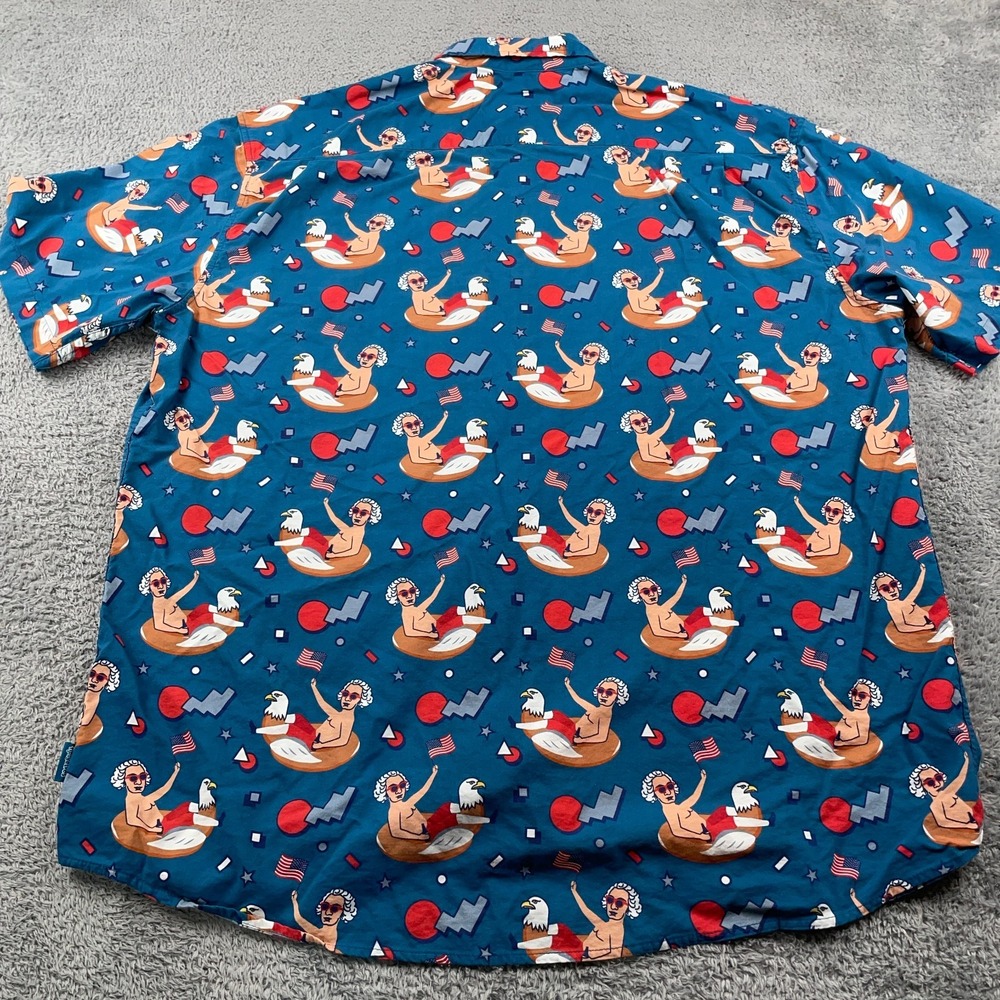 Tipsy Elves Shirt Mens 4XL Blue George Washington USA All Over Print Flag Fun - Picture 4 of 10